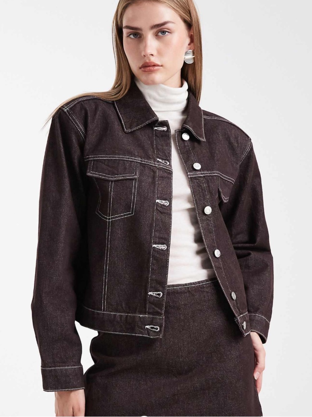 Dark Brown Jean Jacket with shoulder pads
